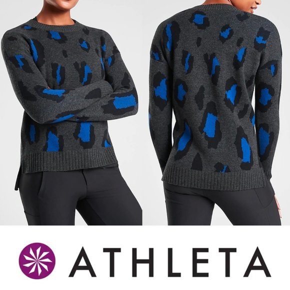 Athleta Sweaters - Athleta Leopard Grey Blue Wool Sweater